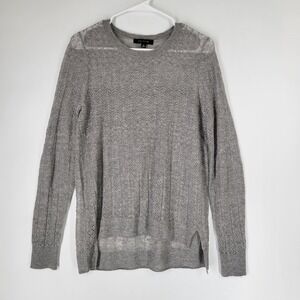 Ann Taylor Womens Grey Open Knit Chevron Pointelle Sweater Medium Lightweight